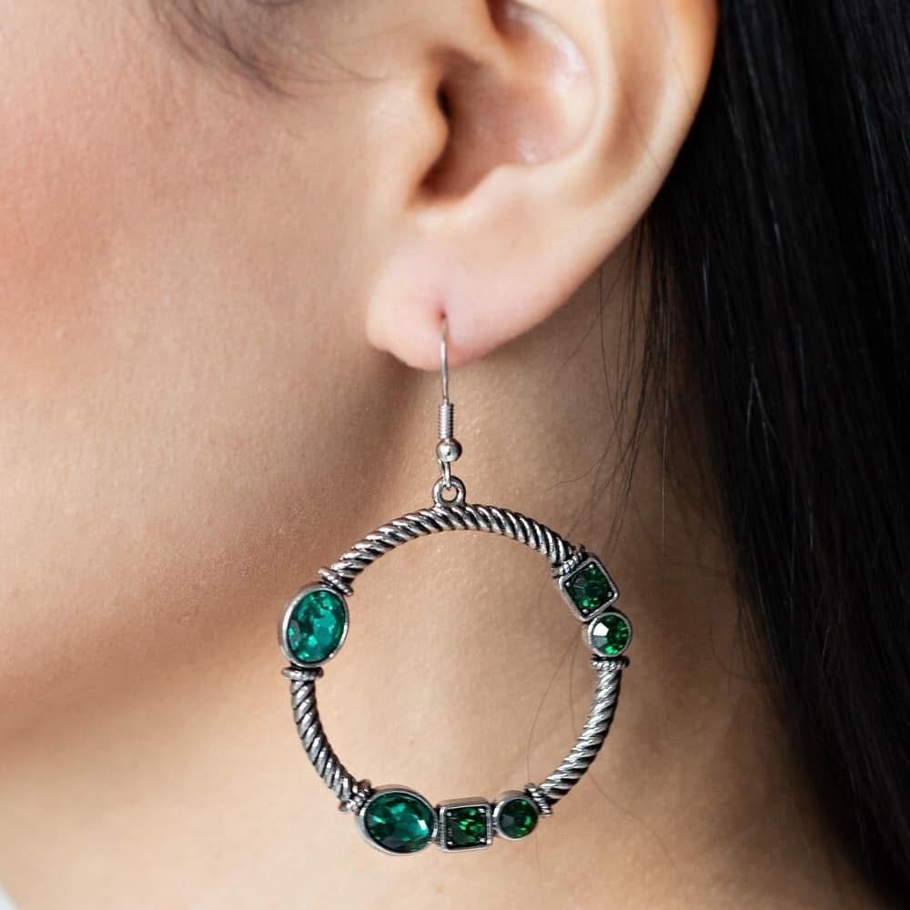Emerald rhinestone hoop earrings
